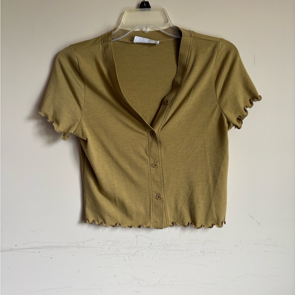 Double Zero Olive Green Button-Down Women's Top